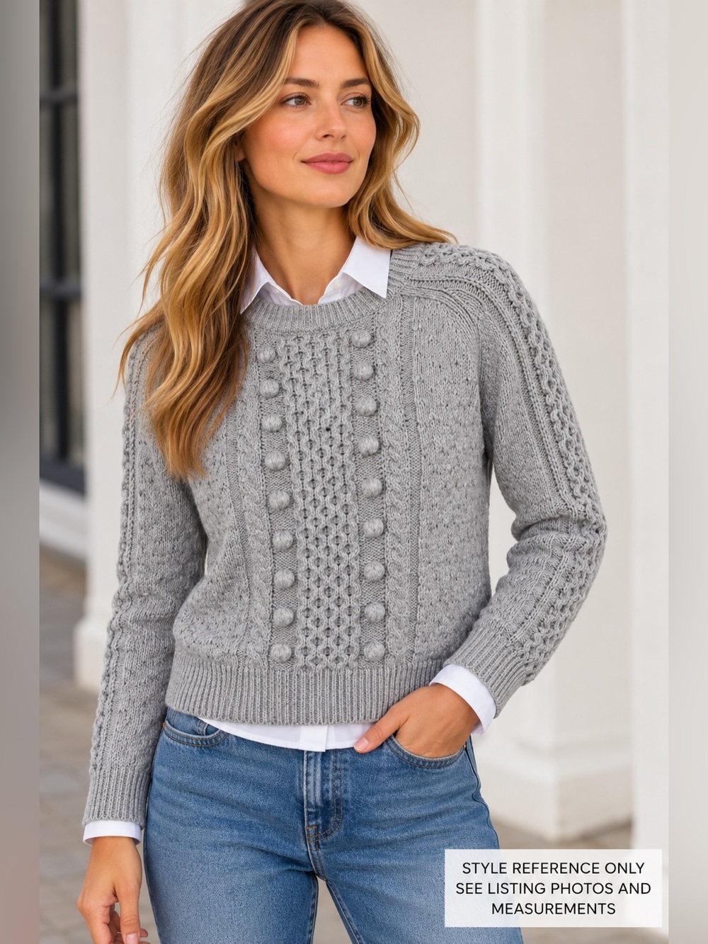 J.Crew Popcorn Cable Knit Lambswool Blend Sweater Gray XS
